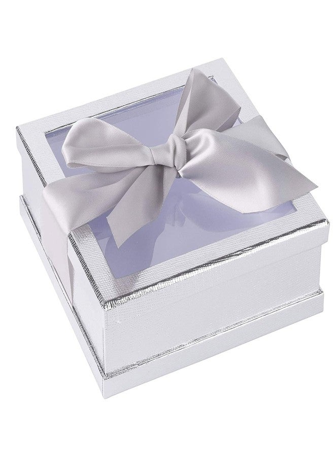 Hammont Clear Boxes for Gifts - Premium Clear Gift Box - Clear Cake Box - Gift Box with Window for Treats, Cupcakes & Baked Goods | 6"x6"x2" (Silver) - Image 1